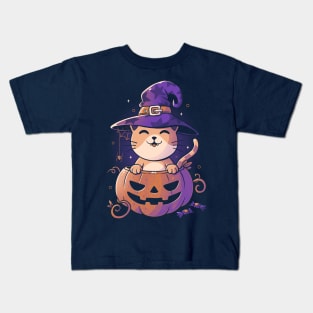 Spooky Kitty Funny Cute Magic Halloween Kids T-Shirt